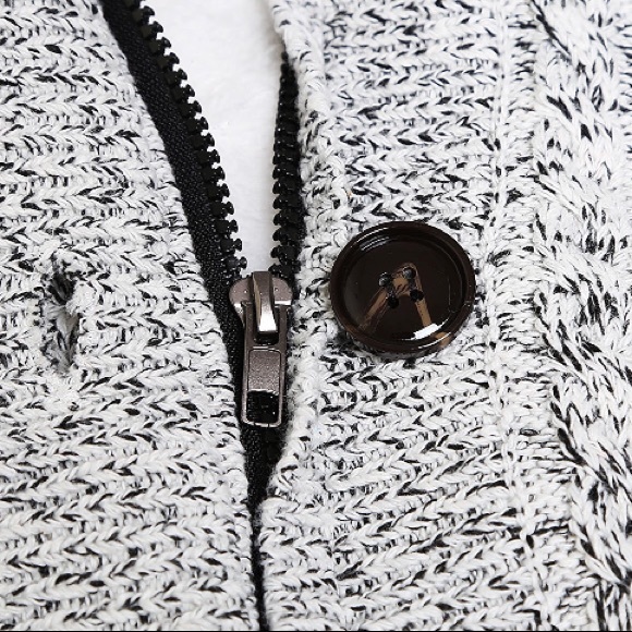 Faux Fur Lined Hoodie Cardigan Coat w Pockets Grey - Picture 5 of 8